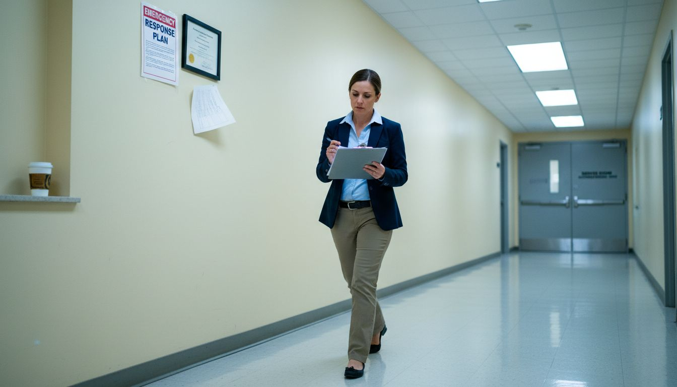 Supervisor checks item on security audit walkthrough