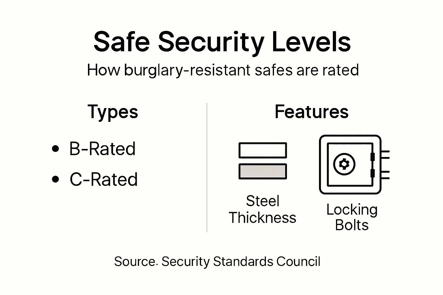 Infographic on burglary-resistant safe ratings and features