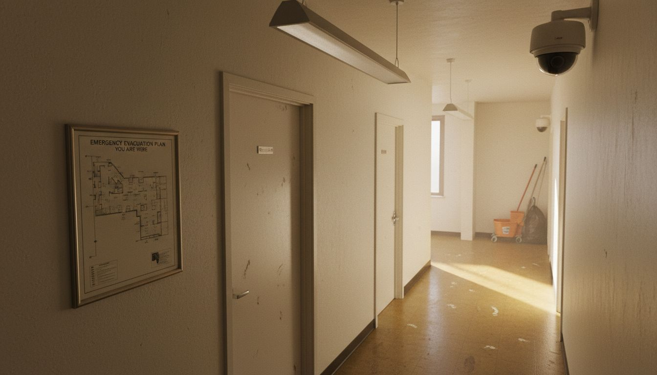 Surveillance camera monitoring office hallway