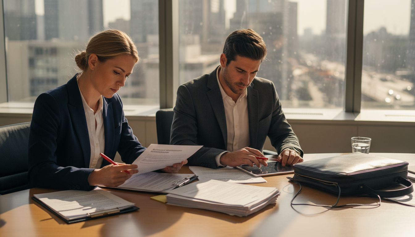 Executives reviewing financial and legal risk