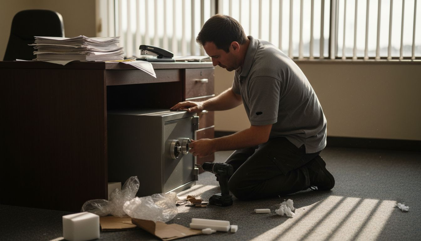 Locksmith installs steel safe in office