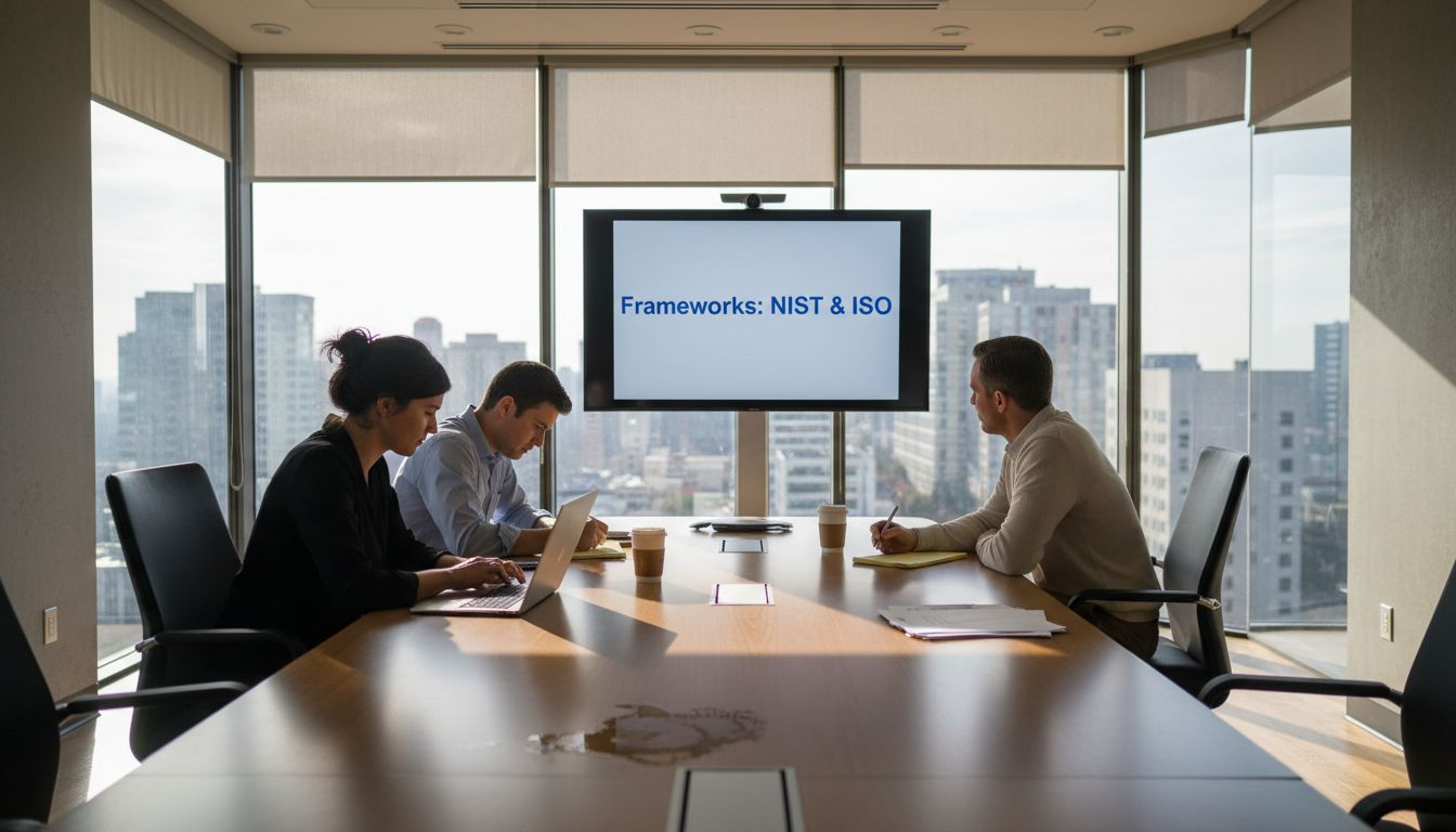 Team discussing security compliance frameworks