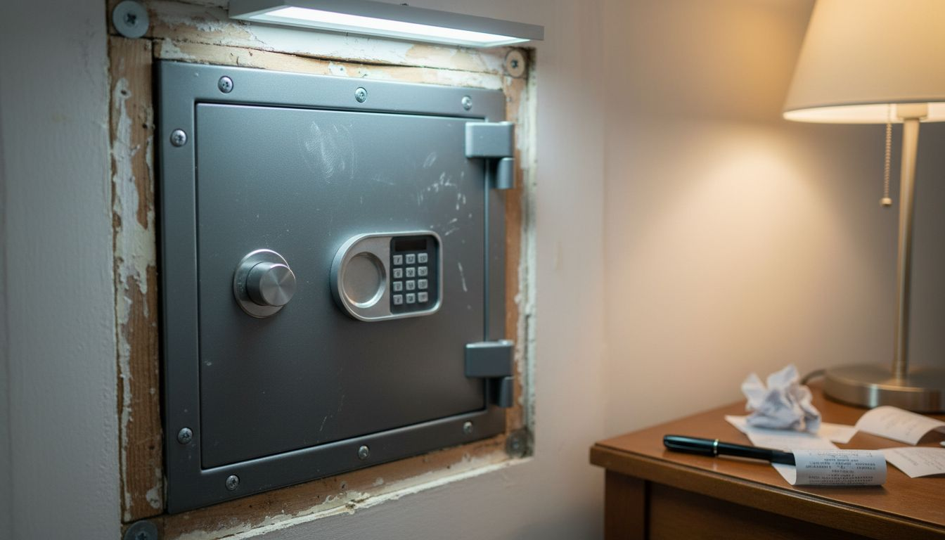 Steel wall safe installed between studs