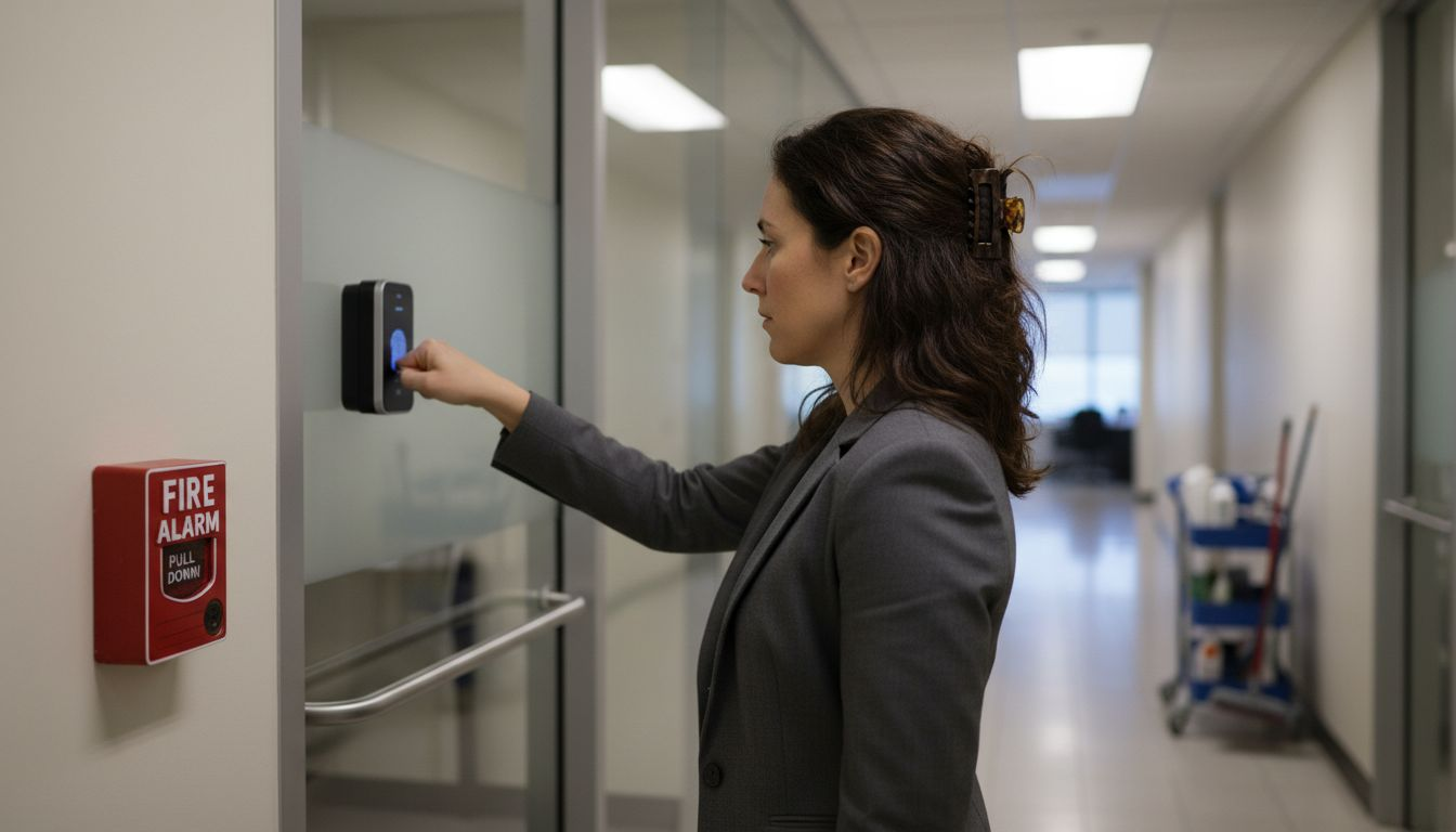 Employee using biometric scanner for entry