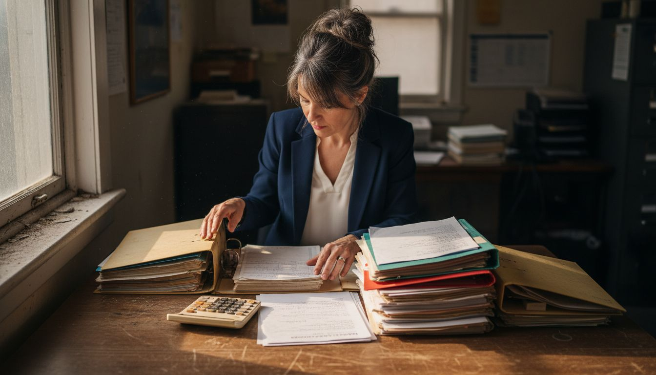 Business owner organizing asset protection documents