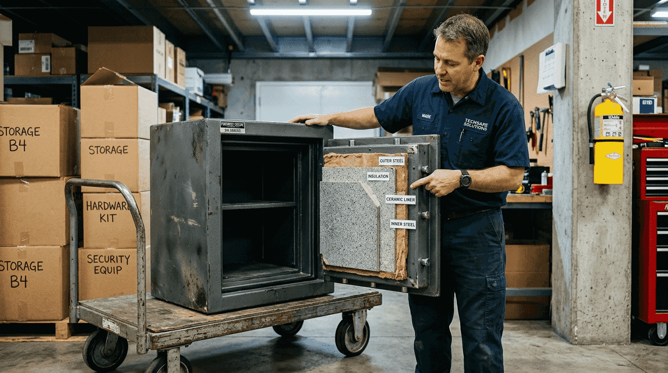 Technician showing reinforced safe fire protection layers