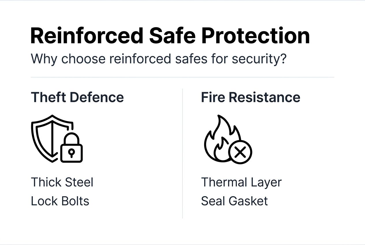 Infographic showing theft and fire safe features