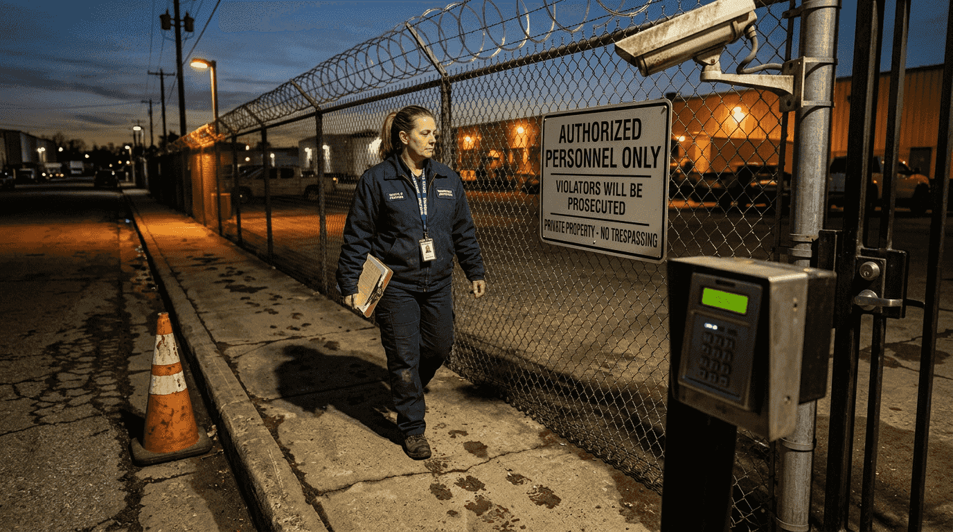 Supervisor inspects perimeter security barriers