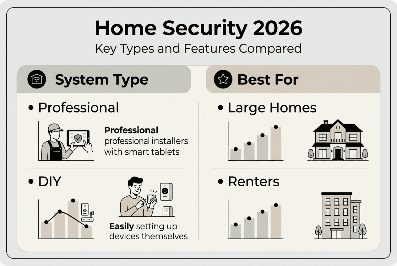 Infographic comparing home security types and features