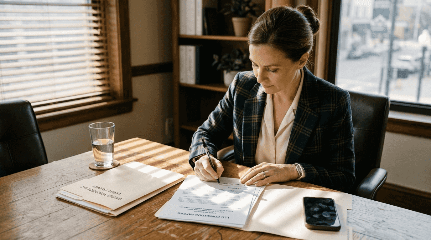 Business owner signing LLC formation documents