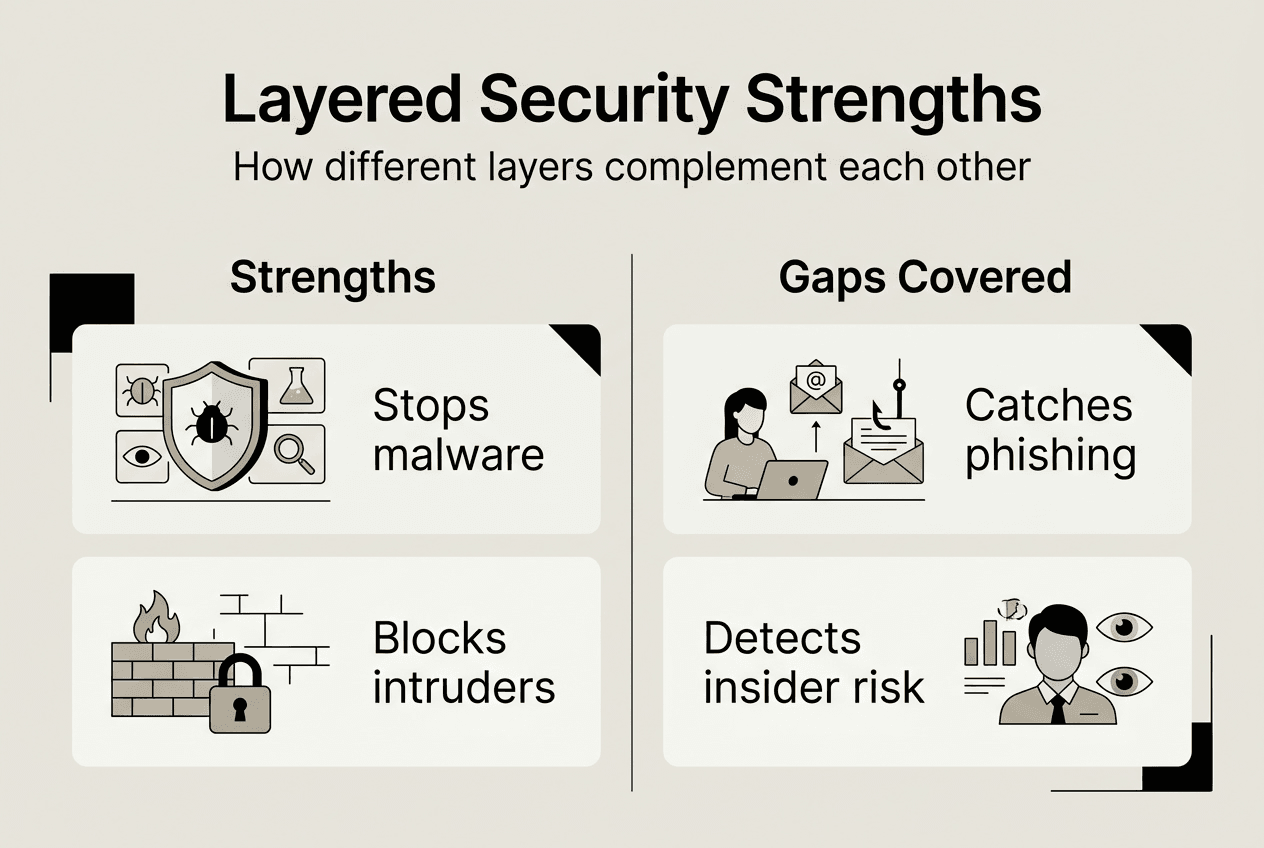 Infographic showing strengths and gaps of security layers