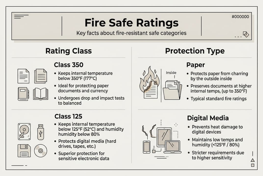 Infographic outlining fire safe ratings and uses