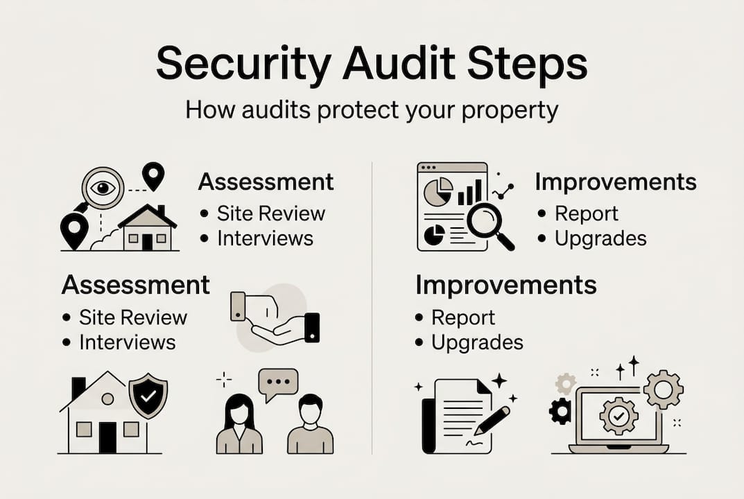 Infographic showing security audit steps and process