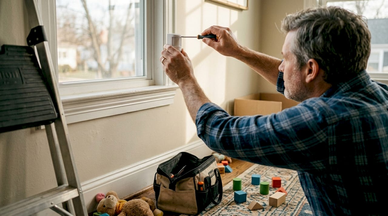 Man installs wireless motion sensor above window