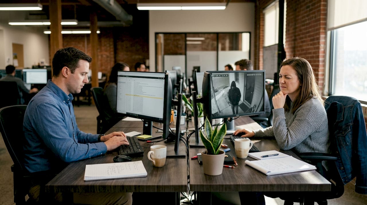 Analysts verifying security alerts together