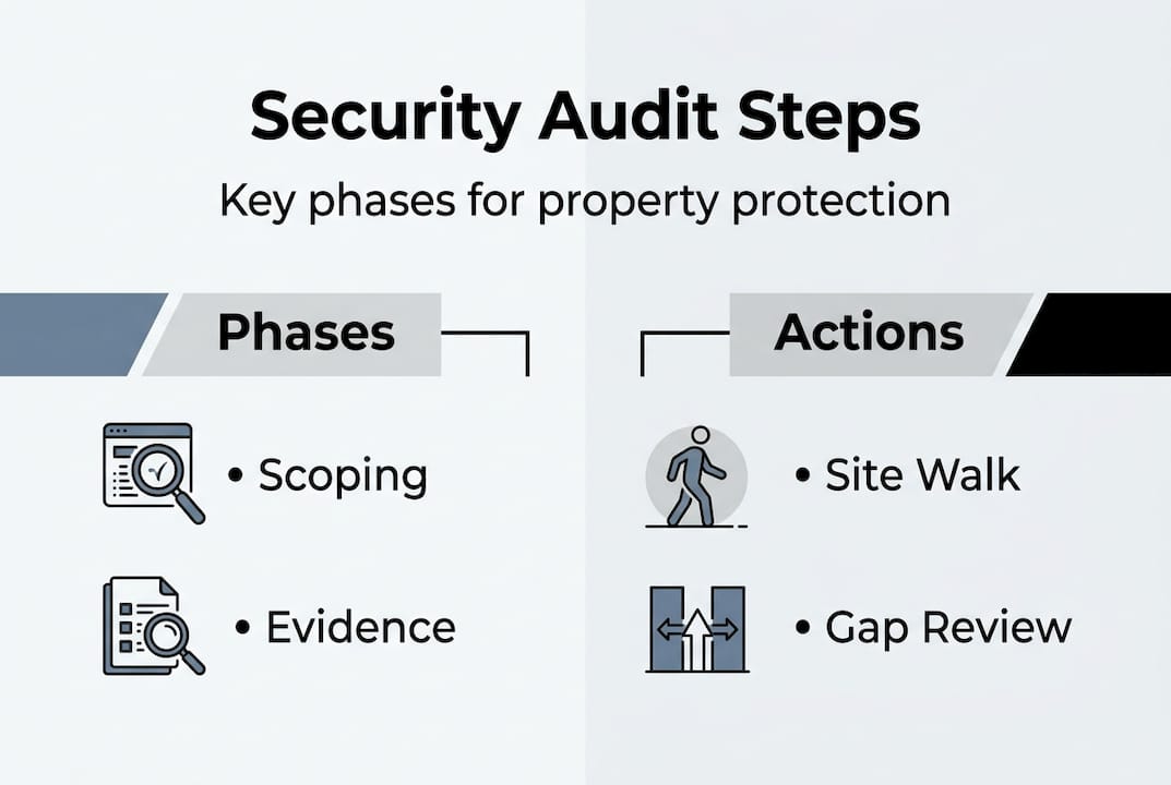 Infographic outlining security audit steps and actions