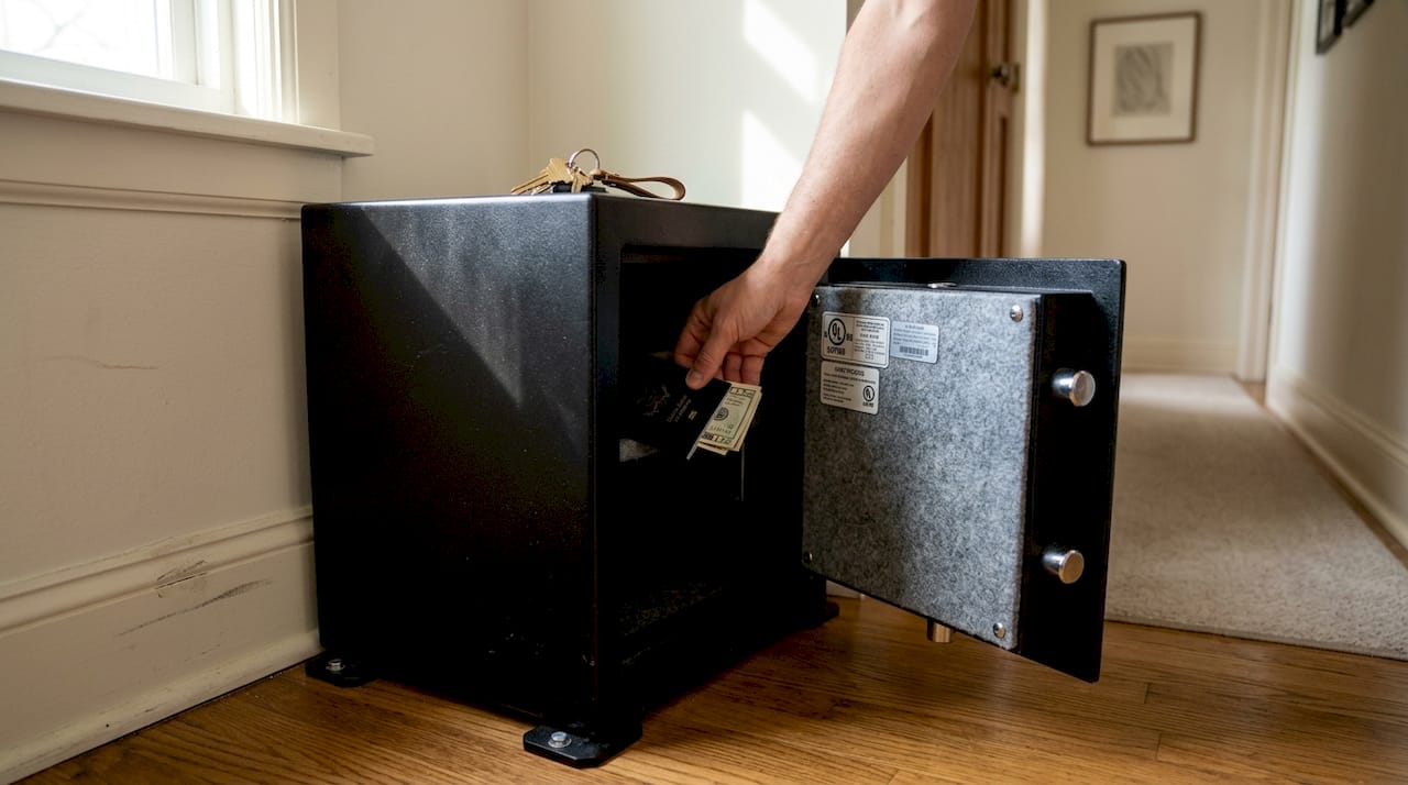 Closeup home safe with security features