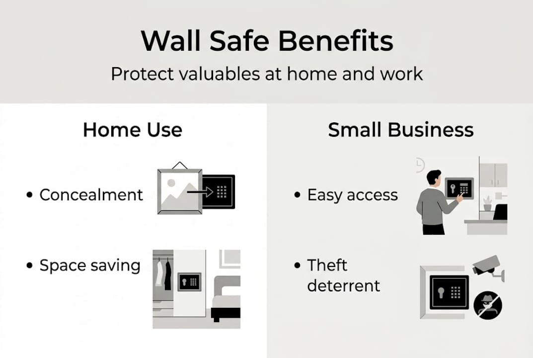 Infographic comparing home and business wall safe benefits
