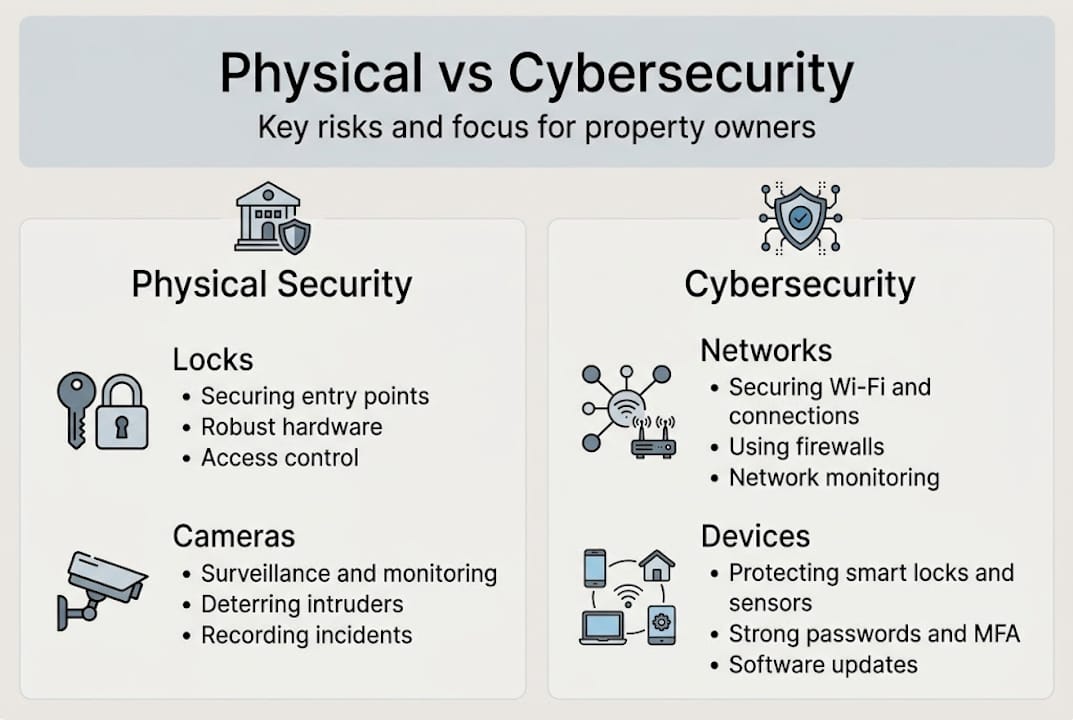 Infographic physical versus cybersecurity comparison