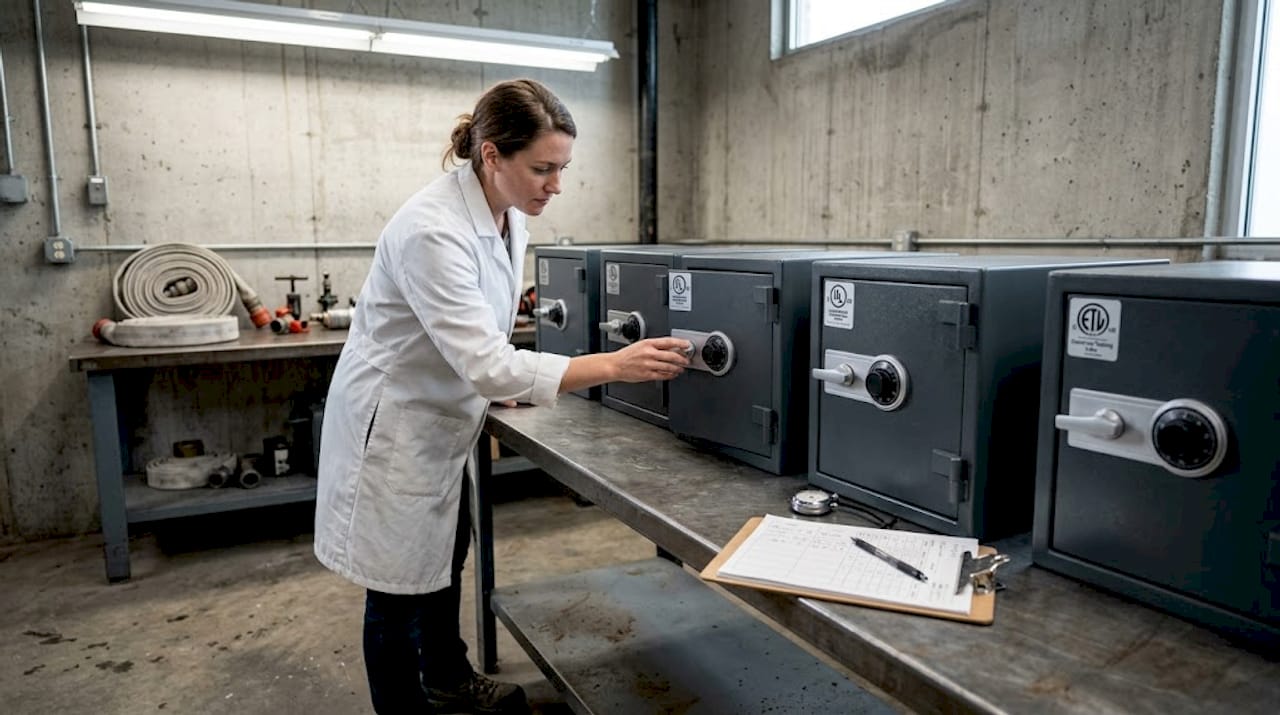 Lab technician inspects UL and ETL labeled safes