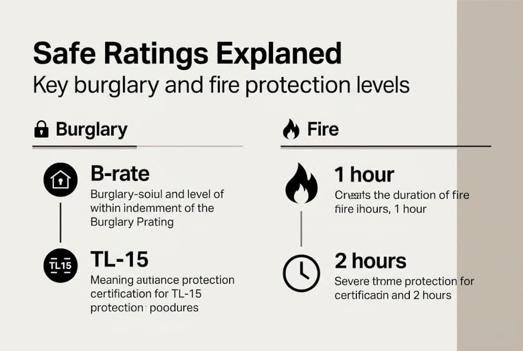 Infographic showing main burglary and fire safe ratings