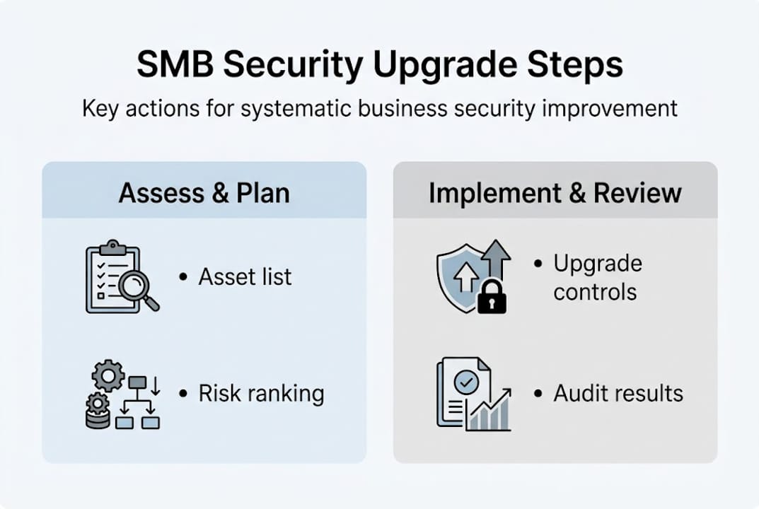Business security checklist upgrade steps infographic