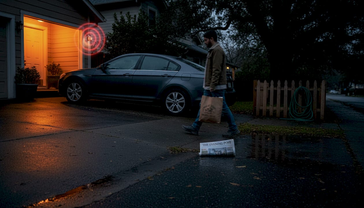 Driveway with security camera at night