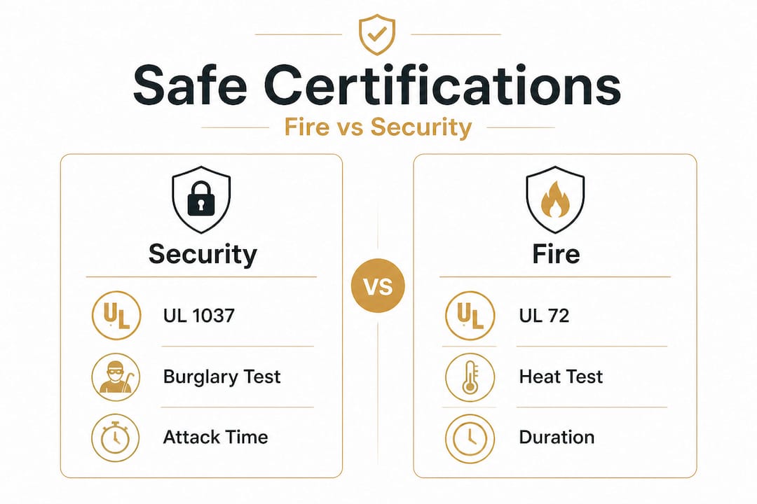 Infographic comparing fire and security safe certifications