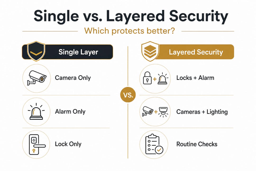 Infographic comparing single layer and layered security