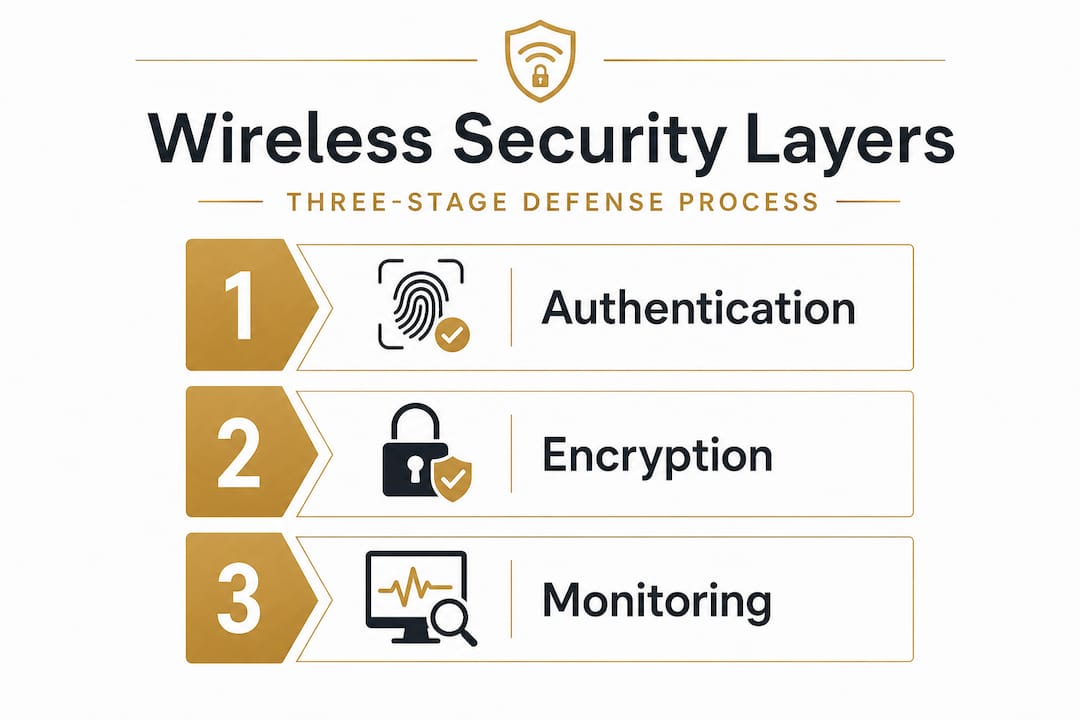 Infographic showing wireless security process steps