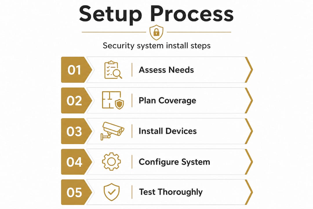 Infographic illustrating security system setup steps