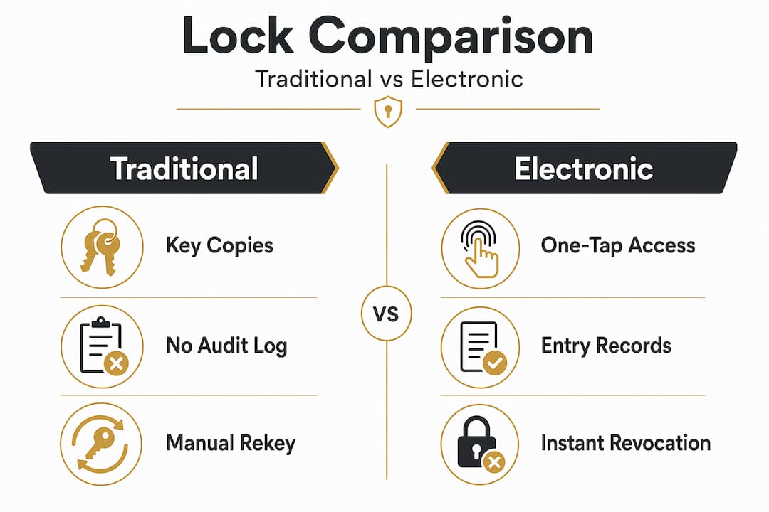 Infographic comparing electronic and traditional locks