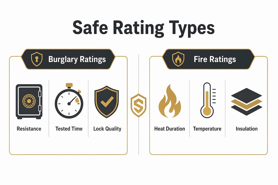 Infographic comparing burglary and fire safe ratings