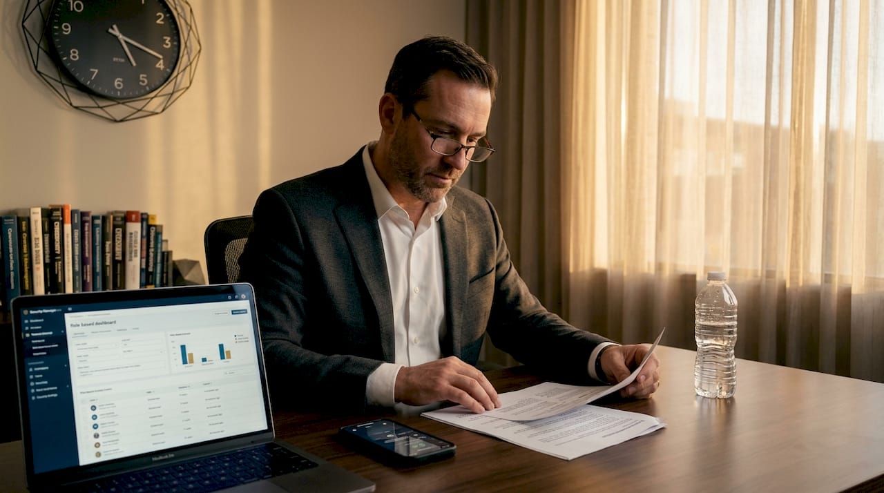 Manager reviewing vault access control policies