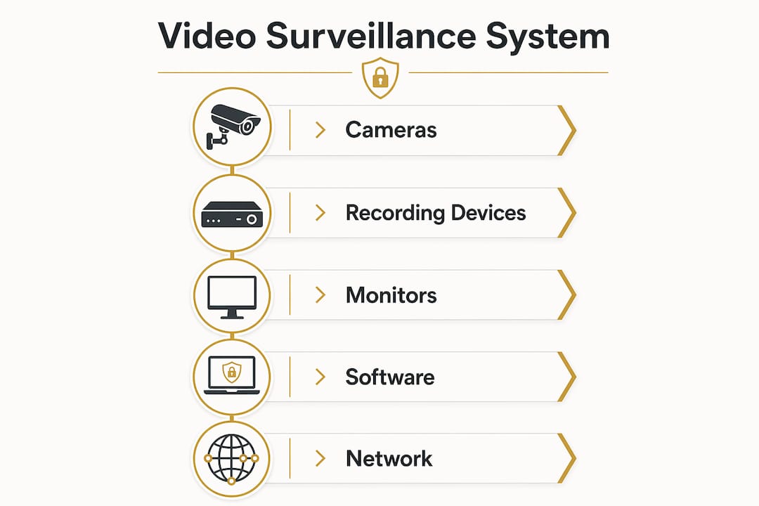 Infographic showing video surveillance system components