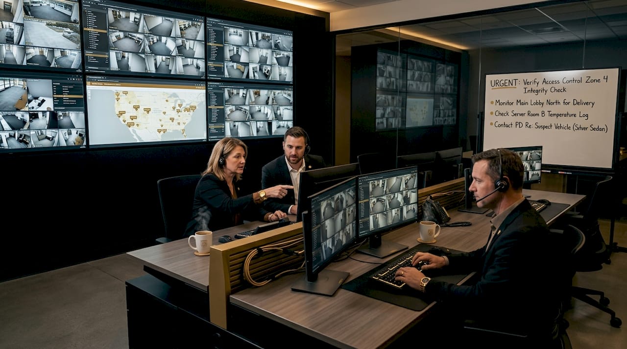 Operators monitoring live security feeds