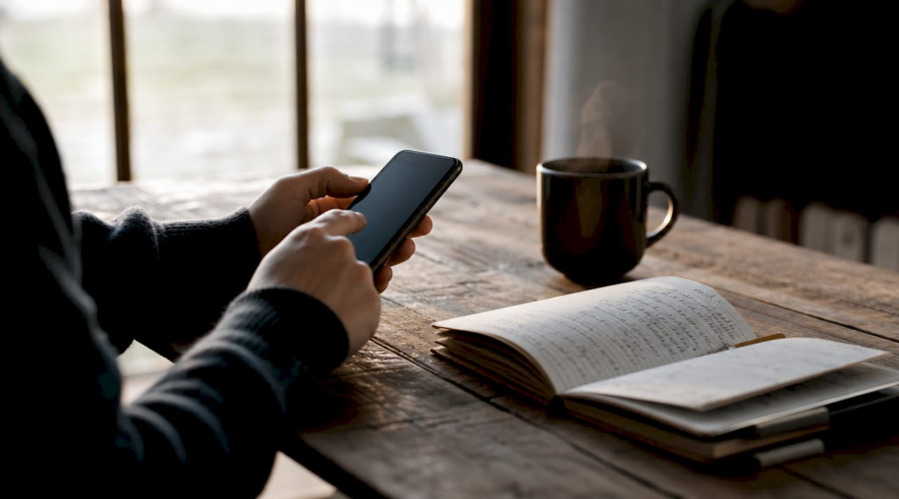 Hands holding smartphone authenticating payment