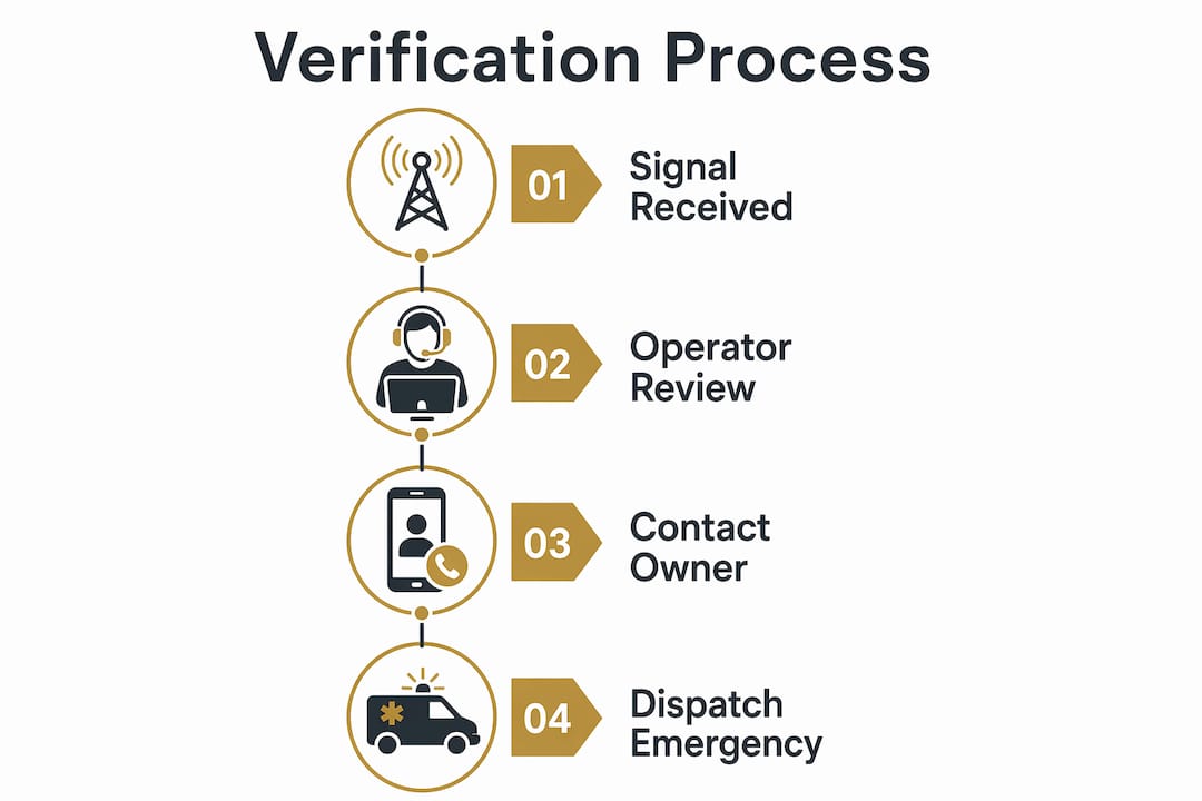 Infographic illustrating monitored alarm system verification process