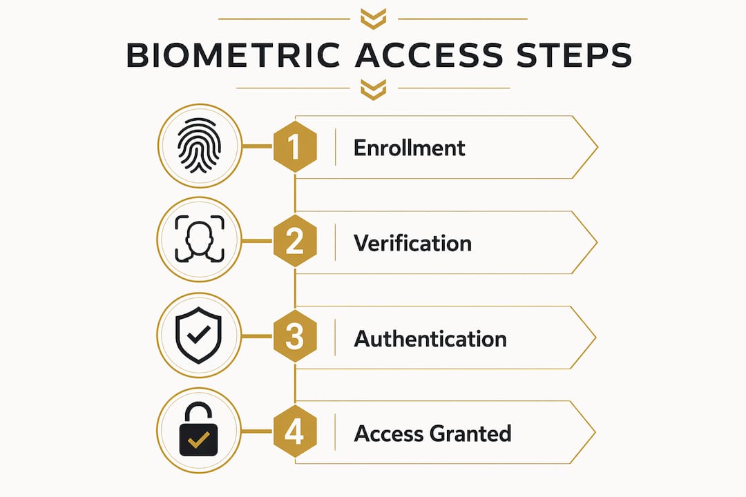 Infographic showing biometric access process steps