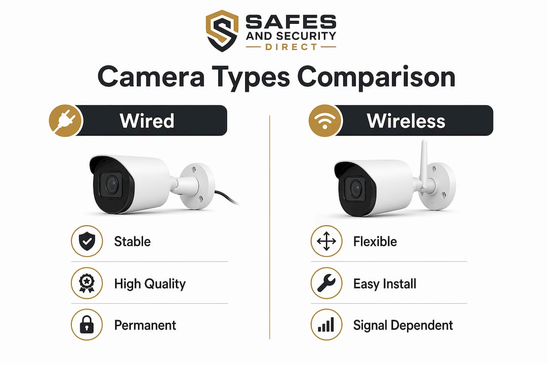 Infographic comparing wired and wireless security cameras