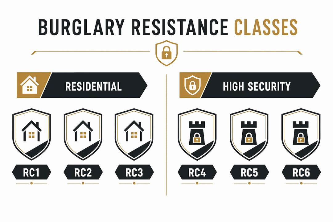 Infographic comparing residential and high security burglary resistance classes