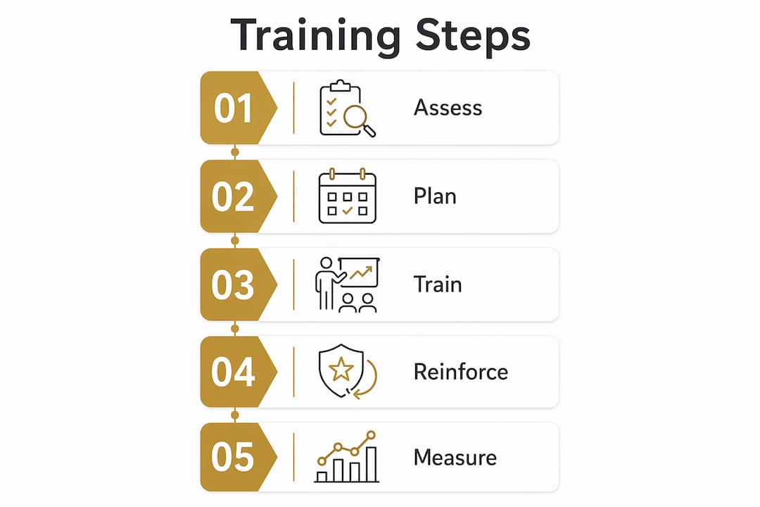Infographic illustrating employee security training steps