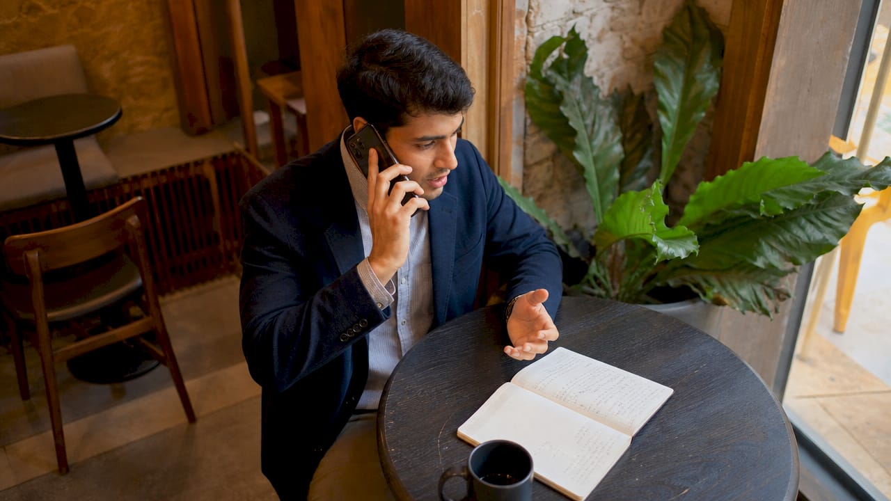 Man making emergency call for monitoring service