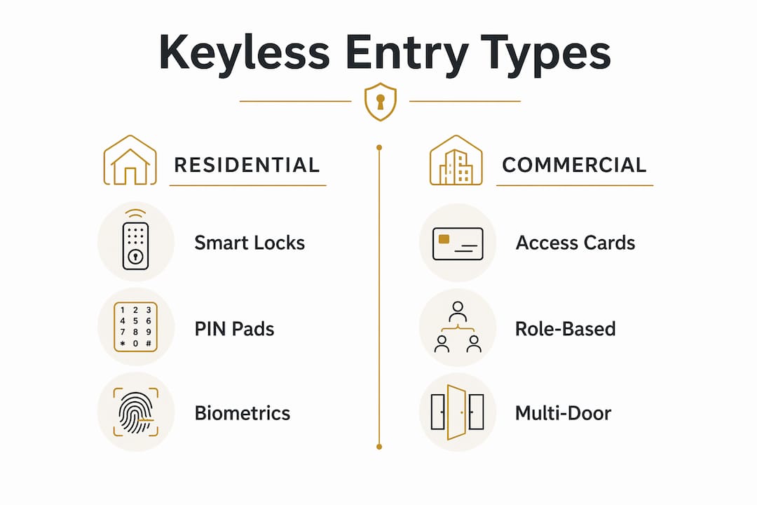 Infographic comparing residential and commercial keyless entry types