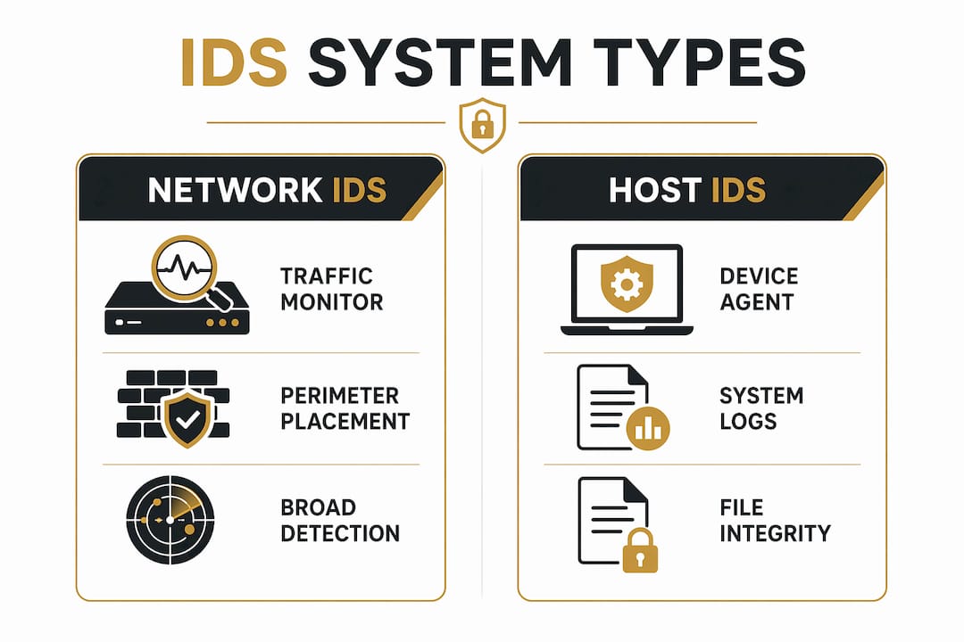 Infographic comparing Network-based and Host-based IDS