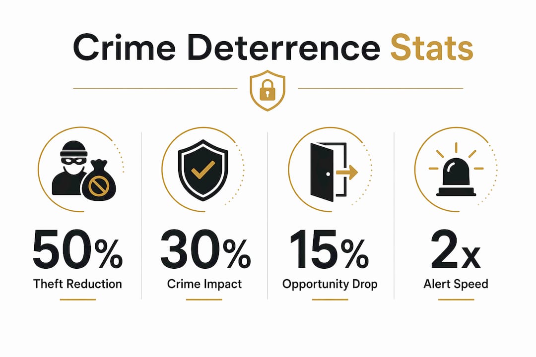 Infographic showing statistics about outdoor cameras reducing crime