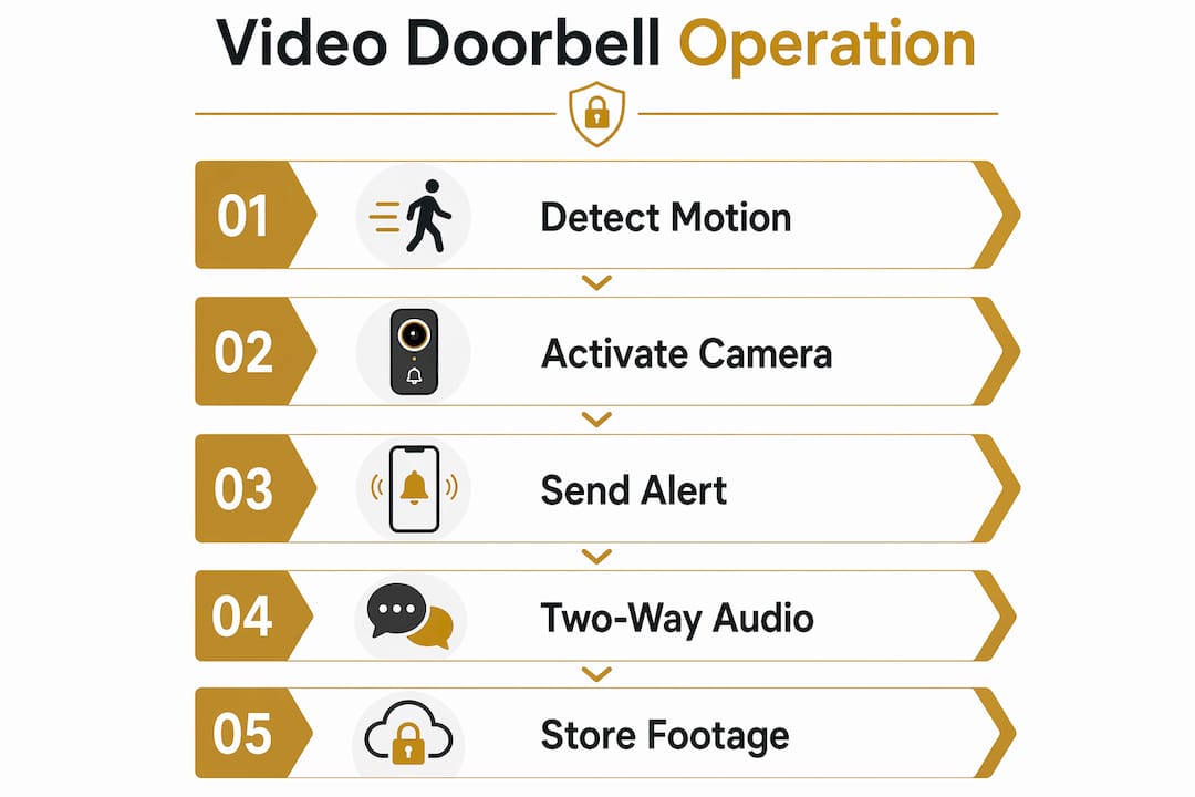 Infographic showing video doorbell core steps
