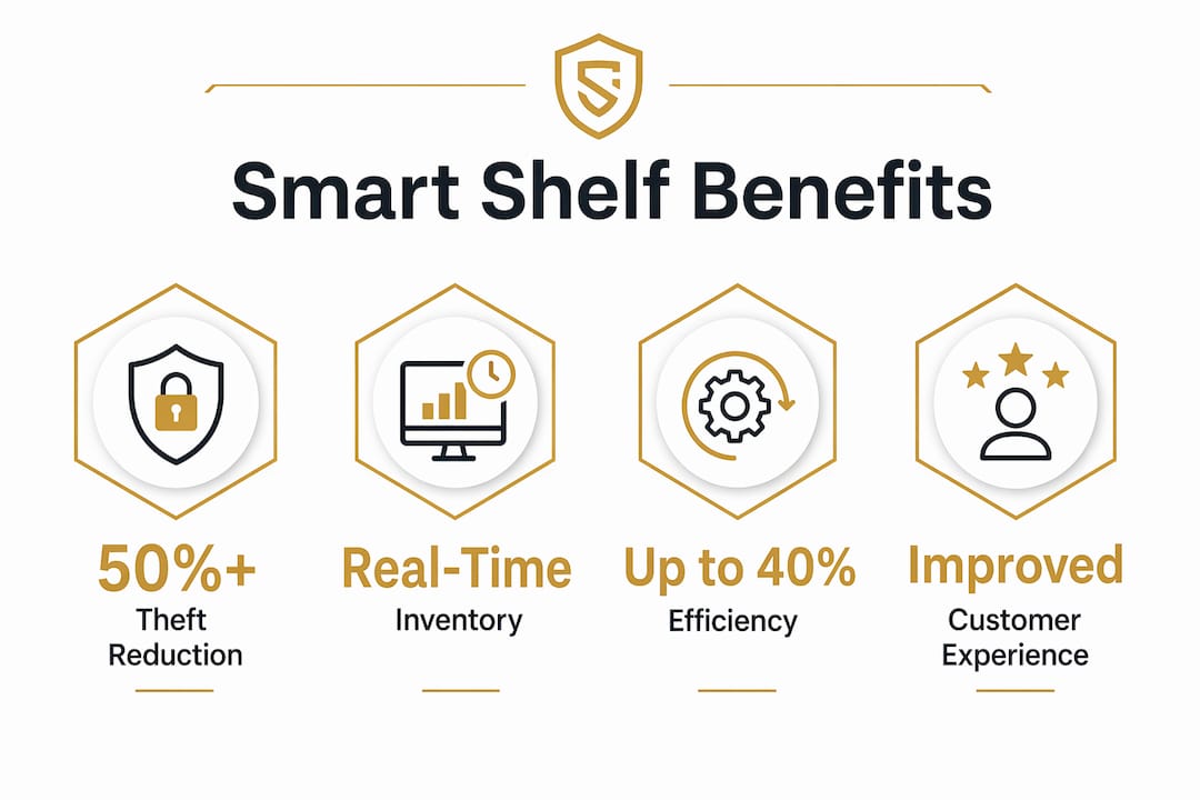 Infographic illustrating key benefits of smart shelf security