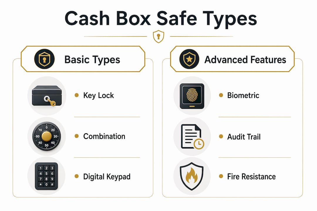 Infographic comparing types of cash box safes