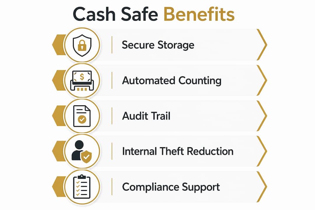 Infographic showing main benefits of cash management safes